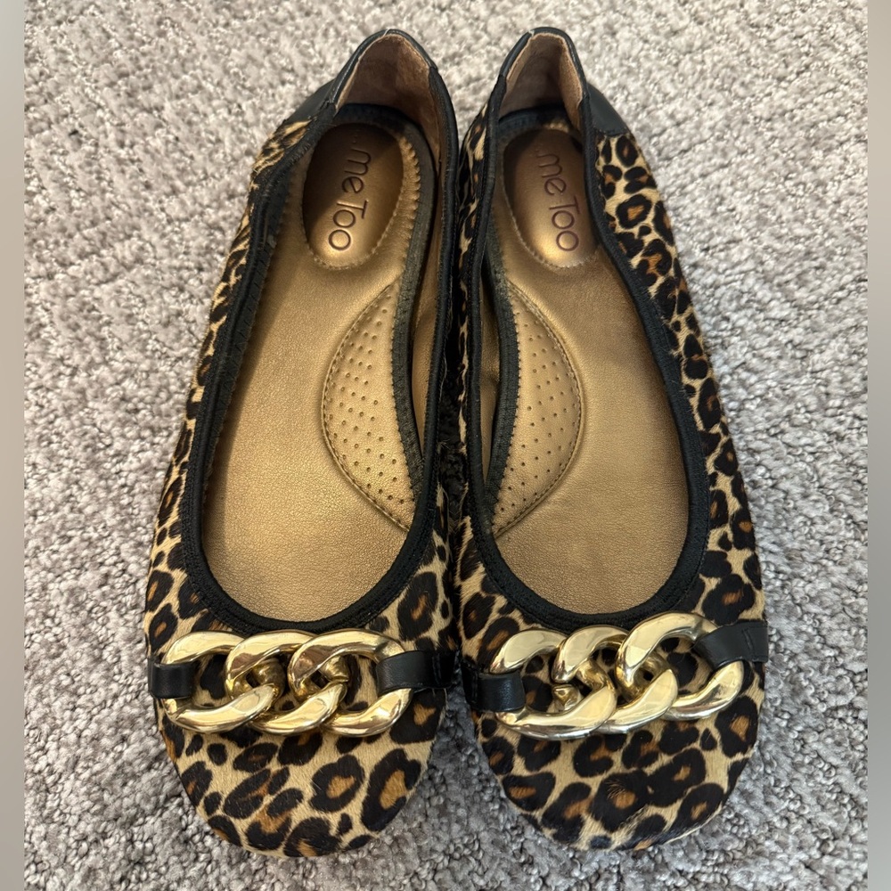 Me Too Leopard Flats with Gold Chain Accent